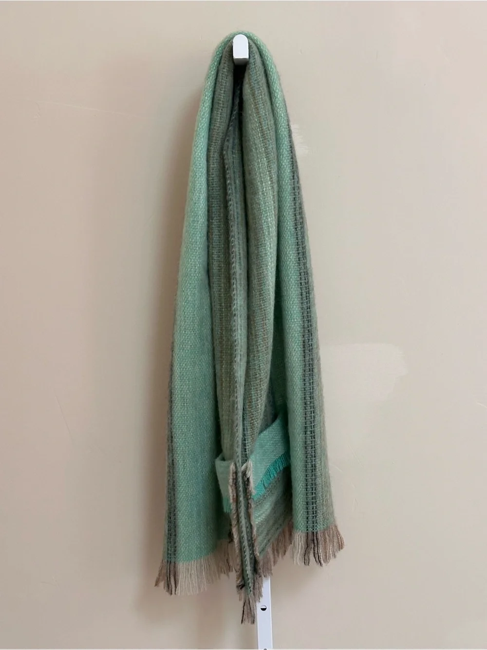 Ateljé Carding Bjursås Handwoven Mohair Blend Fringe Scarf Shawl Mint Green 64”